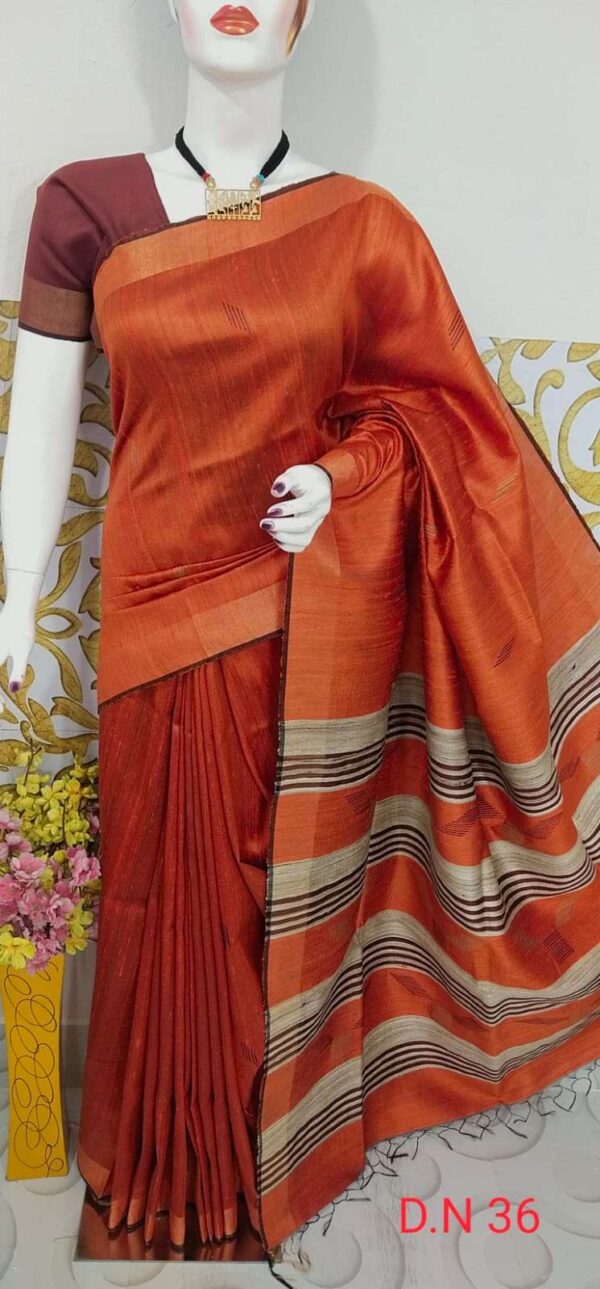 Bhagalpuri Tussar Dupion Silk Hand weavon Designer Saree Unstiched Blouse Saree