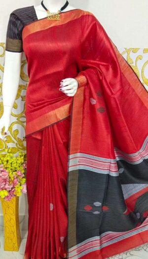 Bhagalpuri Tussar Dupion Silk Hand weavon Designer Saree Unstiched Blouse Saree