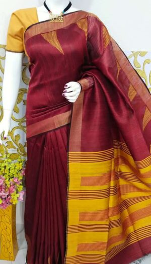 Bhagalpuri Tussar Dupion Silk Hand weavon Designer Saree Unstiched Blouse Saree