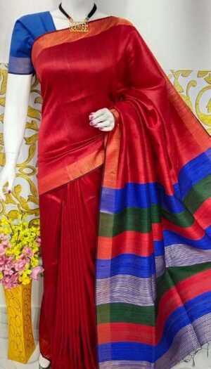 Bhagalpuri Tussar Dupion Silk Hand weavon Designer Saree Unstiched Blouse Saree