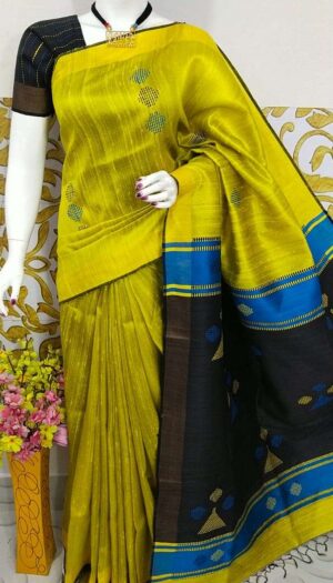 Bhagalpuri Tussar Dupion Silk Hand weavon Designer Saree Unstiched Blouse Saree