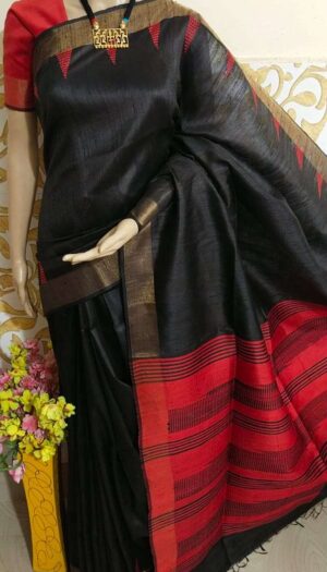 Bhagalpuri Tussar Dupion Silk Hand weavon Designer Saree Unstiched Blouse Saree