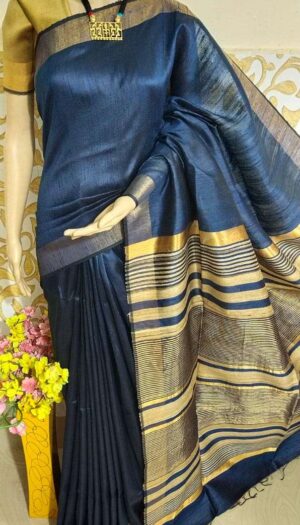 Bhagalpuri Tussar Dupion Silk Hand weavon Designer Saree Unstiched Blouse Saree