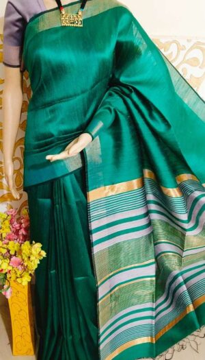 Bhagalpuri Tussar Dupion Silk Hand weavon Designer Saree Unstiched Blouse Saree