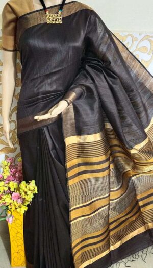 Bhagalpuri Tussar Dupion Silk Hand weavon Designer Saree Unstiched Blouse Saree