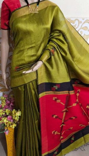 Bhagalpuri Tussar Dupion Silk Hand weavon Designer Saree Unstiched Blouse Saree