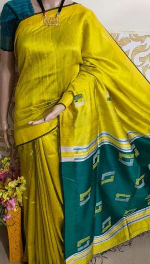 Bhagalpuri Tussar Dupion Silk Hand weavon Designer Saree Unstiched Blouse Saree