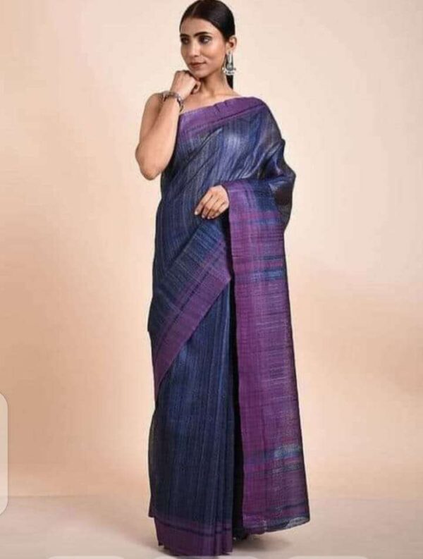 Pure Handloom Tussar Ghicha Silk Strip Weavon Saree