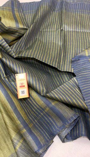 Pure Handloom Tussar Ghicha Silk Strip Weavon Saree