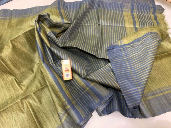 Pure Handloom Tussar Ghicha Silk Strip Weavon Saree