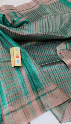 Pure Handloom Tussar Ghicha Silk Strip Weavon Saree