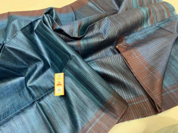 Pure Handloom Tussar Ghicha Silk Strip Weavon Saree
