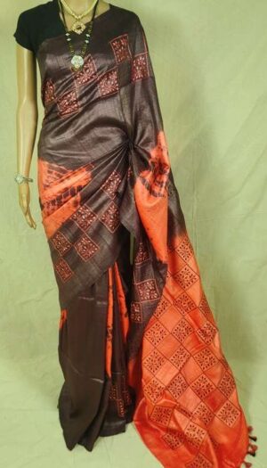 Desi Tussar Silk Emboidery Cut Work Party wear Saree