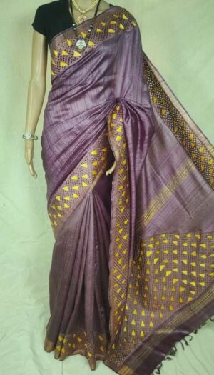 Desi Tussar Silk Emboidery Cut Work Party wear Saree