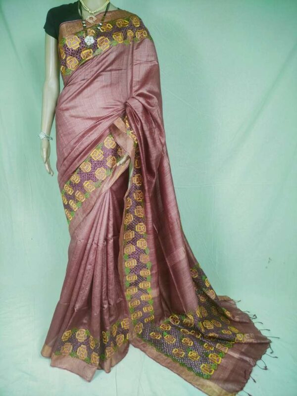 Desi Tussar Silk Emboidery Cut Work Party wear Saree