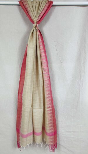 Khadi Cotton Temple Border Dupatta Pink