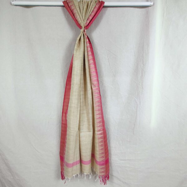 Khadi Cotton Temple Border Dupatta Pink