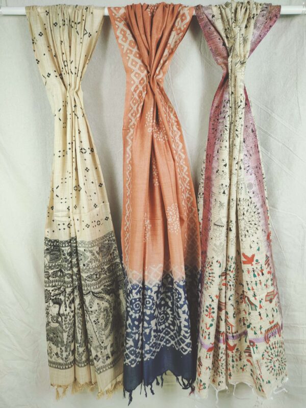 Bhagalpuri Handloom Khadi Silk Madhubani Print Dupatta
