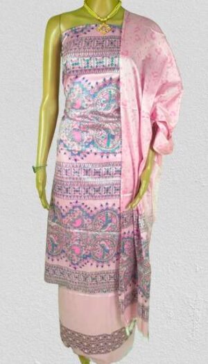 Pure Handloom Khadi Silk Madhubani Print Salwar Kameez Dupatta Set-Pink