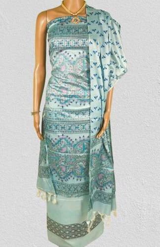 Pure Handloom Khadi Silk Madhubani Print Salwar Kameez Dupatta Set-Blue
