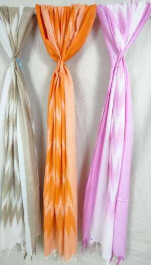 Pure Ickat Cotton Weving Dupatta- Orange