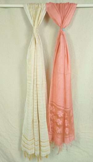 Handloom Silk Flower Weaving Dupatta- Pich