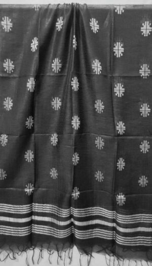Pure Khadi Silk Linen Bhagalpuri  Dupatta-Black