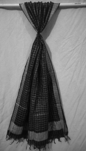 Pure Khadi Linen Bhagalpuri  Dupatta-Black