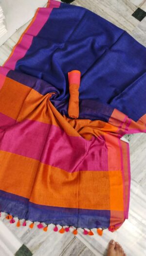 Women's Pure Khadi Linen Salf Border Saree