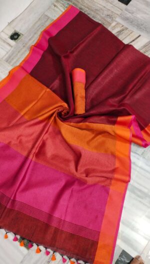 Women's Pure Khadi Linen Salf Border Saree