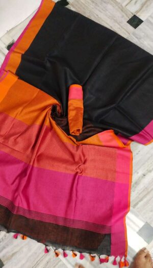 Women's Pure Khadi Linen Salf Border Saree