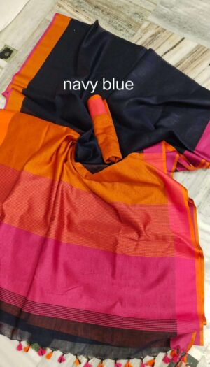 Women's Pure Khadi Linen Salf Border Saree