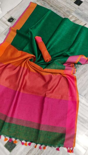 Women's Pure Khadi Linen Salf Border Saree