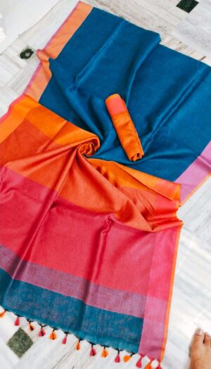 Women's Pure Khadi Linen Salf Border Saree