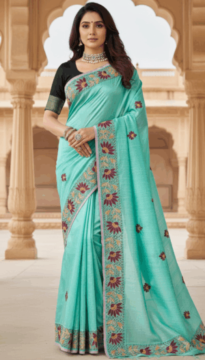 Tasar Dupion Raw Silk Hand Cut Work Emboidery Saree