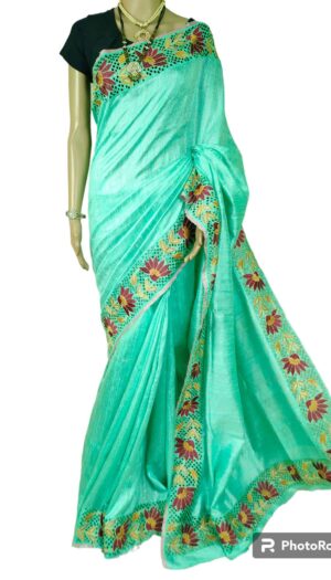 Tassar Dupion Raw Silk Hand Cut Work Emboidery Saree