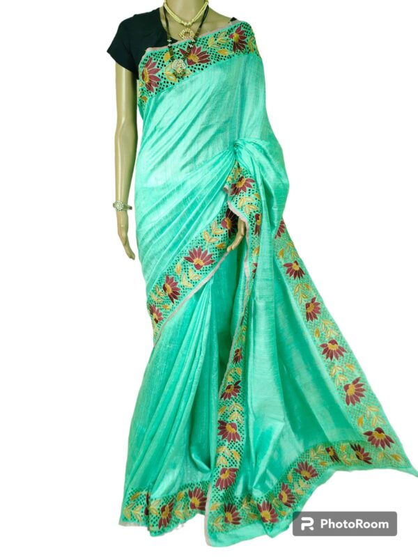 Tassar Dupion Raw Silk Hand Cut Work Emboidery Saree