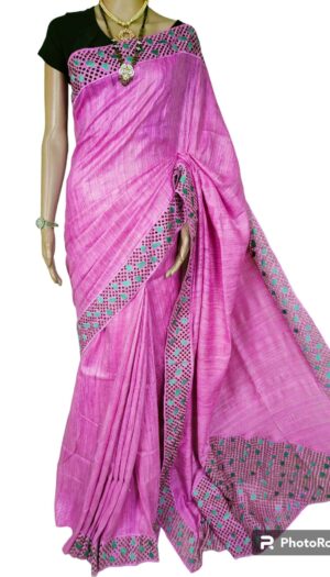 Tassar Desi Silk Hand Cut Work Emboidery Saree
