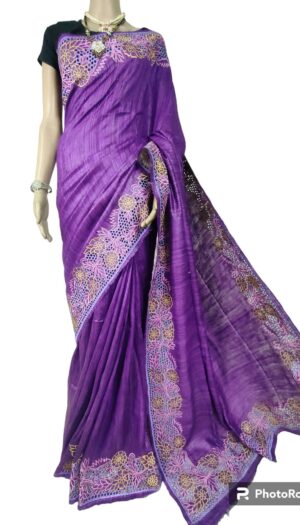 Tassar Desi Silk Hand Cut Work Emboidery Saree