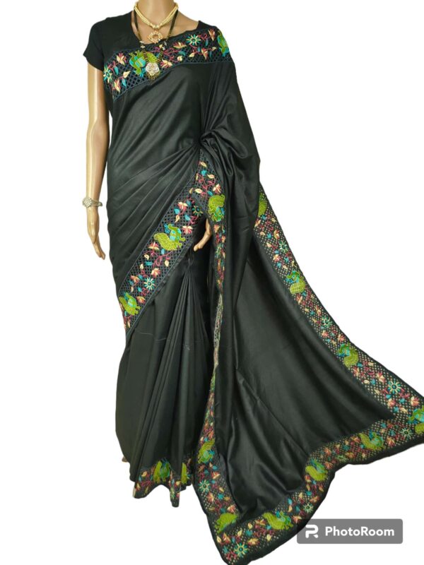Tassar Khadi Silk Hand Cut Work Emboidery Saree