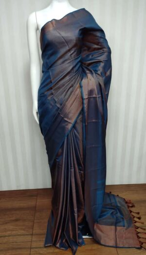 Khadi Tissue Silk  Weavon Copper Border Bhagalpuri  Saree With Unstiched Blouse Piece