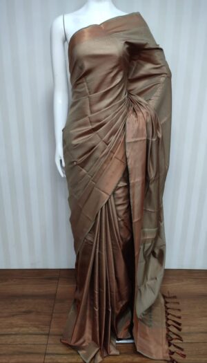 Khadi Tissue Silk  Weavon Copper Border Bhagalpuri  Saree With Unstiched Blouse Piece