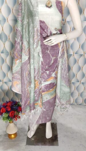 Khadi Silk Marble Print Unstitched Suit Set for Women with Dupatta | Salwar Suit Dress Material for Women & Girls |