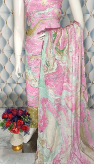Khadi Silk Marble Print Unstitched Suit Set for Women with Dupatta  for Women And Girls