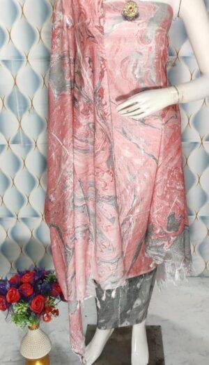 Khadi Silk Marble Print Unstitched Suit Set for Women with Dupatta  for Women And Girls