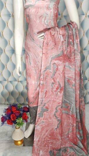 Khadi Silk Marble Print Unstitched Suit Set for Women with Dupatta  for Women And Girls