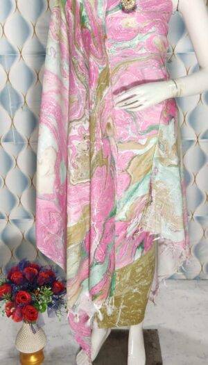 Khadi Silk Marble Print Unstitched Suit Set for Women with Dupatta  for Women And Girls