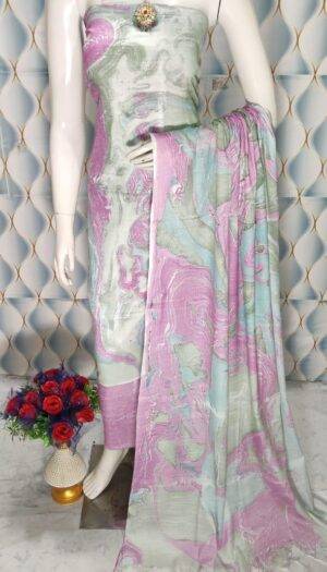 Khadi Silk Marble Print Unstitched Suit Set for Women with Dupatta  for Women And Girls