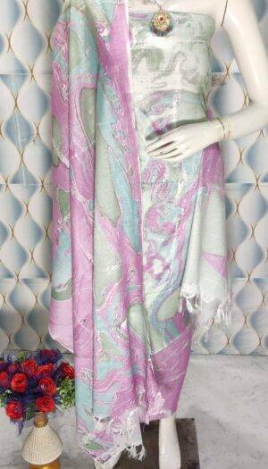 Khadi Silk Marble Print Unstitched Suit Set for Women with Dupatta  for Women And Girls