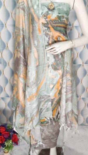 Khadi Silk Marble Print Unstitched Suit Set for Women with Dupatta  for Women And Girls